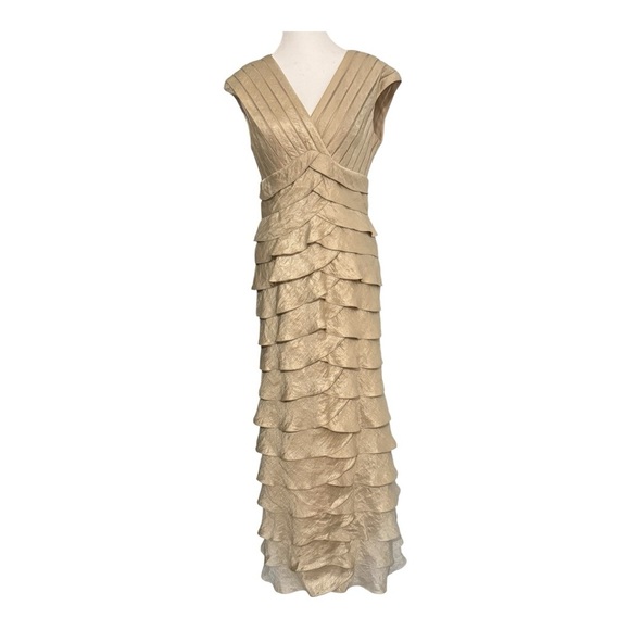 Adrianna Papell Layered Gold Maxi Dress - Picture 1 of 8